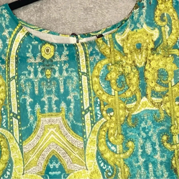 SKYES the Limit Large Top Shirt Blue Paisley Round Neck Sleeveless Asymmetrical - Picture 3 of 8